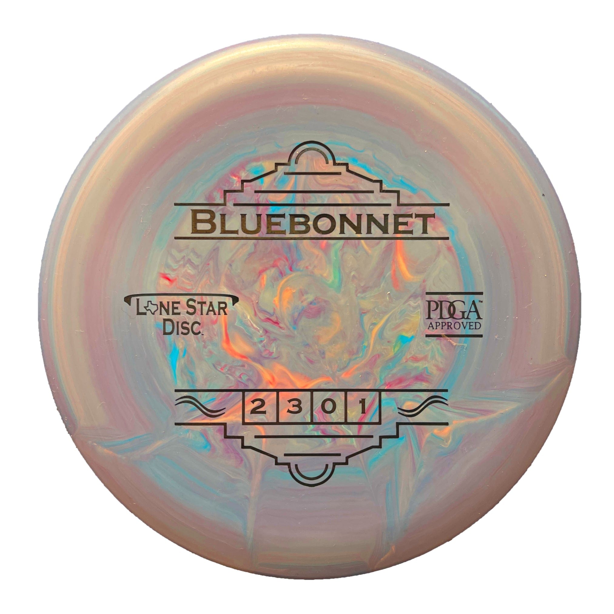 Blue and orange swirled disc golf disc.