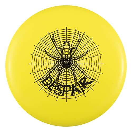 Yellow disc golf disc with spider web design, Despair