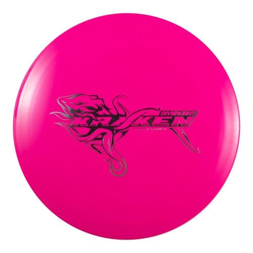 Pink disc golf disc with Kraken logo